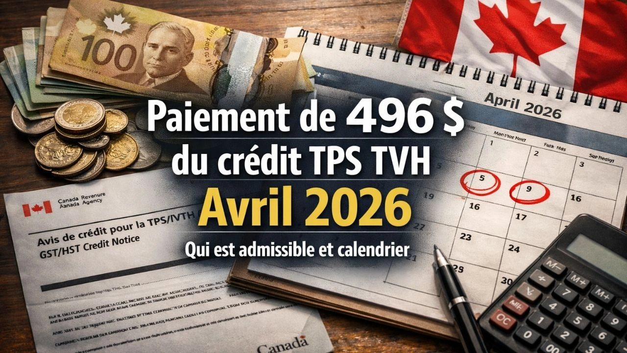 Paiement de 496 $ du crédit TPS TVH avril 2026 qui est admissible et calendrier